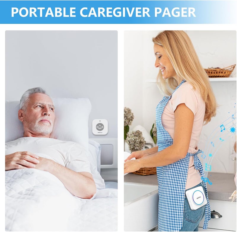 SINGCALL Wireless Caregiver Pager Panic Alarm System Personal Alarm for Elderly/Kids/Pregnant/Patients/Care Home/Hospital 32 Chimes&0-100dB Volume 1 Rechargeable Portable Receiver+ 1 Panic Call Button - Image 3